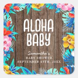 Rustieke tropische palmbladeren Aloha Baby shower Vierkante Sticker