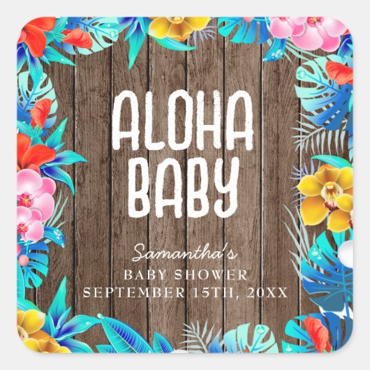 Rustieke tropische palmbladeren Aloha Baby shower Vierkante Sticker (Voorkant)