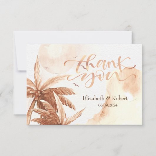 Rustieke tropische palmen bruiloft dank u kaart (Voorkant)