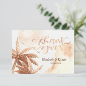 Rustieke tropische palmen bruiloft dank u kaart (Staand voorkant)