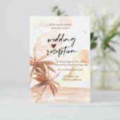 Rustieke tropische palmen bruiloft receptie kaart (Staand voorkant)