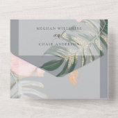 Rustieke Tropische Roze Hibiscus Bloemige Bruiloft All In One Uitnodiging (Achterkant)