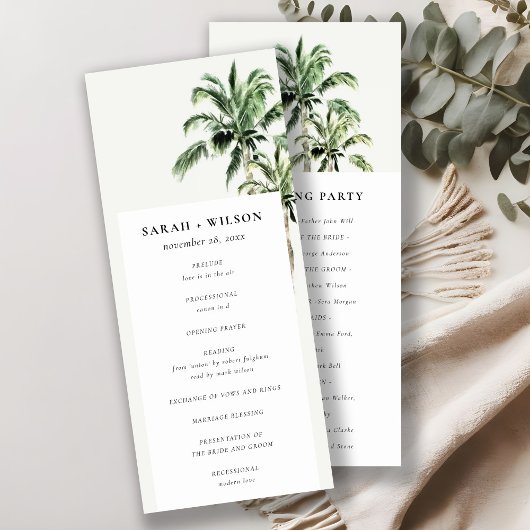 Rustieke Tropische Strand Palm Trees Wedding Progr Kaart