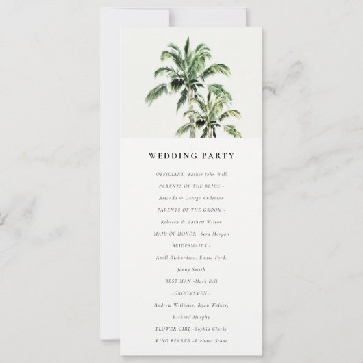 Rustieke Tropische Strand Palm Trees Wedding Progr Kaart (Achterkant)