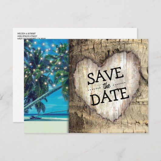 Rustieke tropische strandbestemming Save the Date Aankondigingskaart (Voorkant / Achterkant)