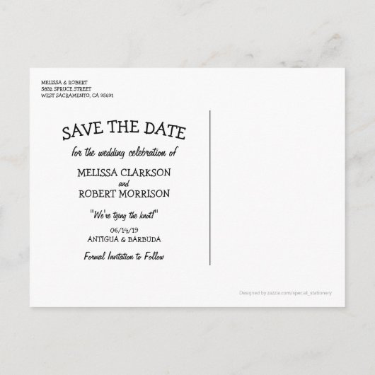 Rustieke tropische strandbestemming Save the Date Aankondigingskaart (Achterkant)