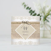 Rustieke Trouw Beige kant Jute Wit Kaart (Staand voorkant)