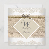 Rustieke Trouw Beige kant Jute Wit Kaart (Voorkant)