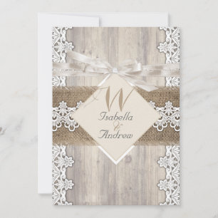 Rustieke Trouw Beige Witte Kant Hout Jute AB Kaart