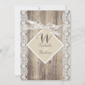 Rustieke Trouw Beige Witte Kant Hout Kaart (Voorkant)