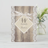 Rustieke Trouw Beige Witte Kant Hout Kaart (Staand voorkant)