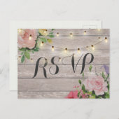 Rustieke Trouw Bloemige Houten Slinger Licht RSVP  Uitnodiging Briefkaart (Voorkant / Achterkant)