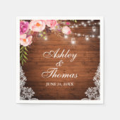 Rustieke Trouw Houten Pot Lichten Roze Bloemslinge Servet (Voorkant)