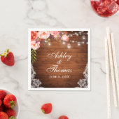 Rustieke Trouw Houten Pot Lichten Roze Koraal Kant Servet (Insitu)