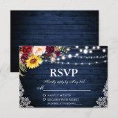 Rustieke Trouwblauwe Houten Slingerlichtjes Kant B RSVP Kaartje (Voorkant / Achterkant)