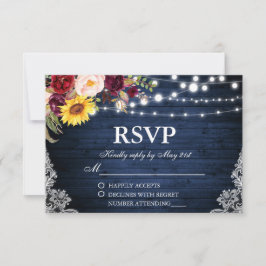 Rustieke Trouwblauwe Houten Slingerlichtjes Kant B RSVP Kaartje