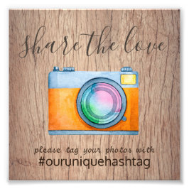 Rustieke trouwdag hashtag bord - Houten camera dee Foto Afdruk
