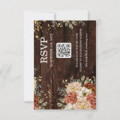 Rustieke Trouwdag Hout Bloem QR Code Reservering Kaart (Voorkant)