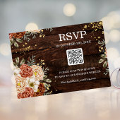 Rustieke Trouwdag Hout Bloem QR Code Reservering Kaart
