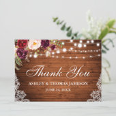 Rustieke Trouwdag Houten Bloem Licht Sluiers Bedan Bedankkaart (Staand voorkant)