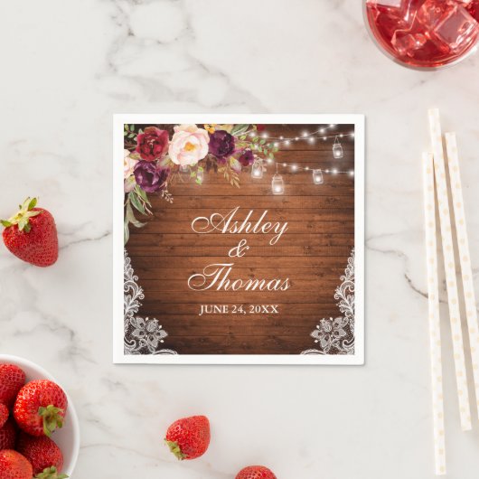 Rustieke Trouwdag Houten Potlantaarn Lichtjes Bloe Servet (Insitu)