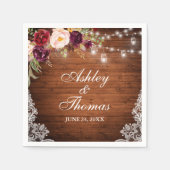 Rustieke Trouwdag Houten Potlantaarn Lichtjes Bloe Servet (Voorkant)