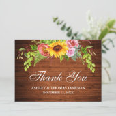 Rustieke Trouwdag Houten Zonnebloem Bloemstuk Bedankkaart (Staand voorkant)