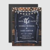 Rustieke Trouwdatum Opslaan Houten Denim Foto Magn (Voorkant / Achterkant)