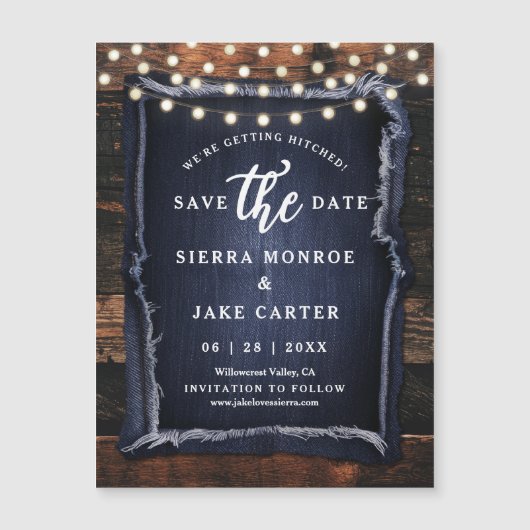 Rustieke Trouwdatum Opslaan Houten Denim Foto Magn (Voorkant)