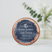 Rustieke Trouwdatum Opslaan Houten Slice Denim Fot Kaart (Staand voorkant)