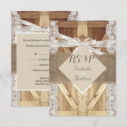 Rustieke Trouwdeur Beige Wit Kant Hout RSVP (Voorkant / Achterkant)