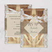 Rustieke trouwdeur Beige Witte Kant Hout RSVP Kaartje (Voorkant / Achterkant)
