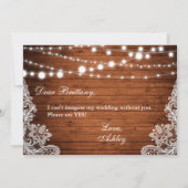 Rustieke Trouwfeest Houten Slingerlichten Kant Bru Kaart (Achterkant)