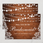 Rustieke Trouwfeest Houten Slingerlichten Kant Bru Kaart (Voorkant / Achterkant)