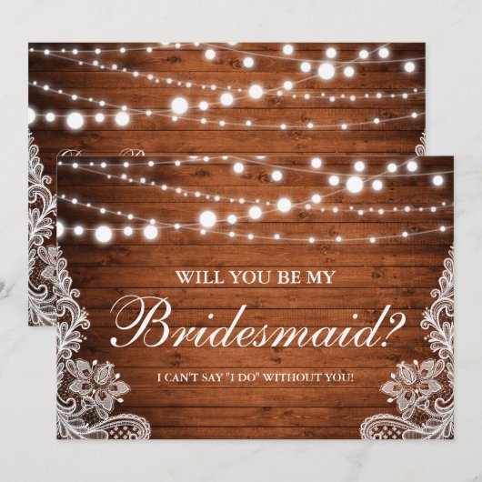 Rustieke Trouwfeest Houten Slingerlichten Kant Bru Kaart (Voorkant / Achterkant)