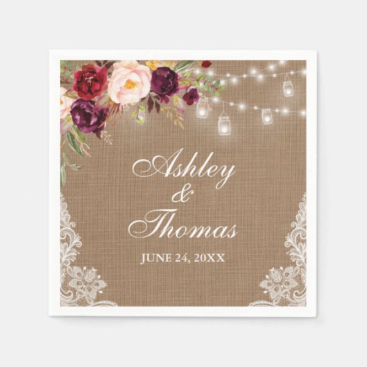 Rustieke Trouwfeest Jute Zaklantaarntjes met Kante Servet (Voorkant)