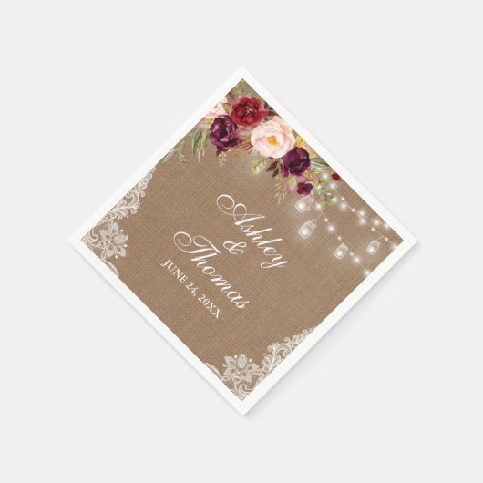 Rustieke Trouwfeest Jute Zaklantaarntjes met Kante Servet (Hoek)