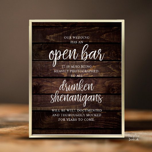 Rustieke trouwfeest open bar, dronken streken poster