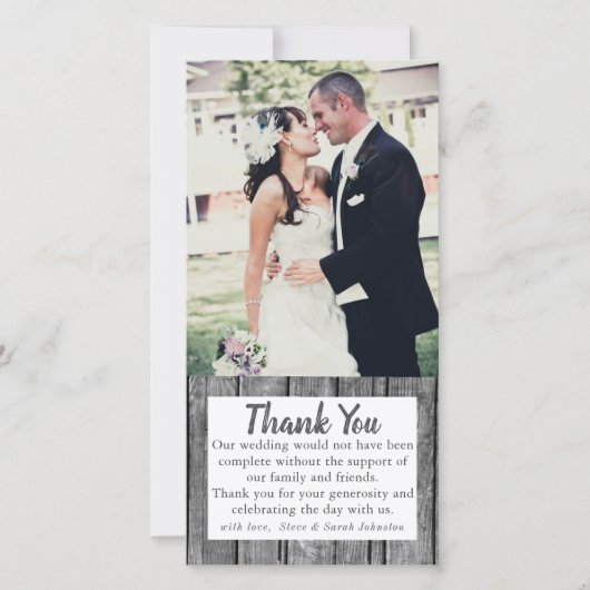 Rustieke trouwfoto Dank u kaarten (Voorkant)