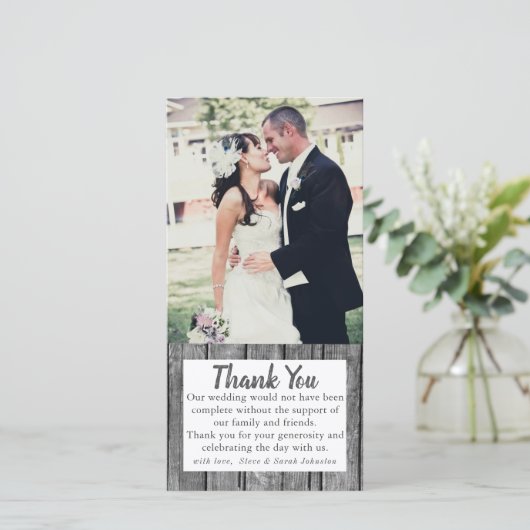 Rustieke trouwfoto Dank u kaarten (Staand voorkant)