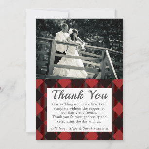 Rustieke trouwfoto Dank u Plaid Red Tartan Bedankkaart
