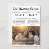 Rustieke Trouwfoto Krantenstijl QR Code Save The Date (Voorkant)