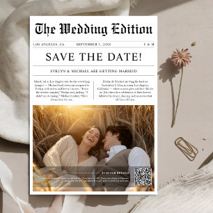 Rustieke Trouwfoto Krantenstijl QR Code Save The Date