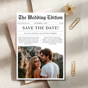 rustieke trouwfoto krantenstijl save the date