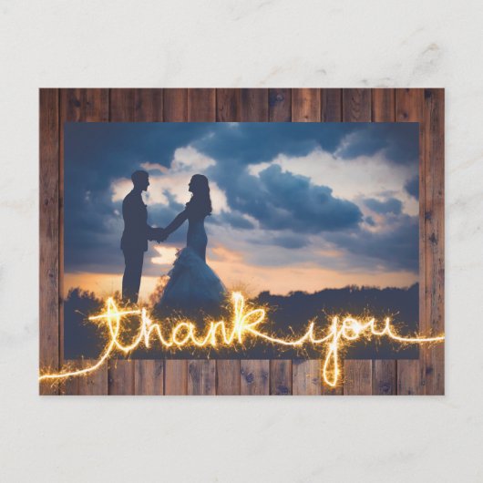Rustieke trouwfoto Moderne Sparkler Dank u Briefkaart (Voorkant)