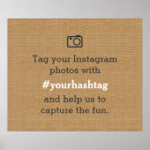 Rustieke trouwfoto's Hashtag jute Poster (Voorkant)