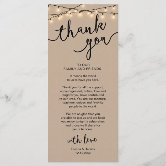 Rustieke Trouwplaats Instelling Diner Dankjewel Ka Programmakaart (Voorkant)