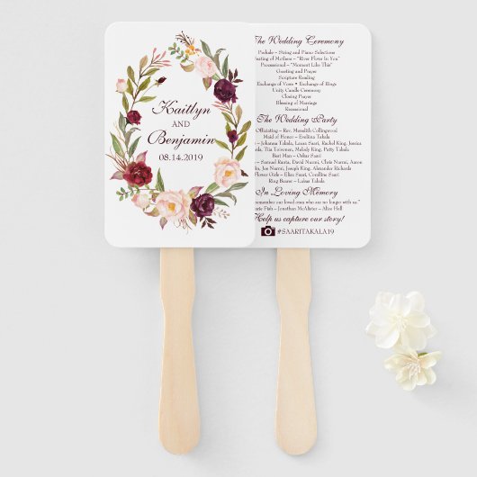 Rustieke Trouwprogramma Fan - Waterverf Flowers Handwaaier (Voorkant en achterkant)
