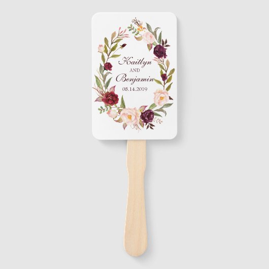 Rustieke Trouwprogramma Fan - Waterverf Flowers Handwaaier (Voorkant)