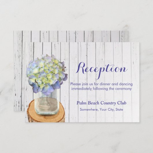 Rustieke trouwreceptie met Mason pot & Hydrangea Kaart (Voorkant / Achterkant)